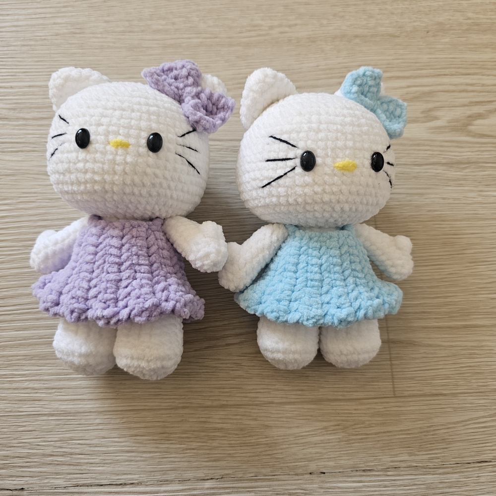 2pk Handmade Cute Crochet Cat Dolls Purple Blue Inspired By Sanrio Hello Kitty